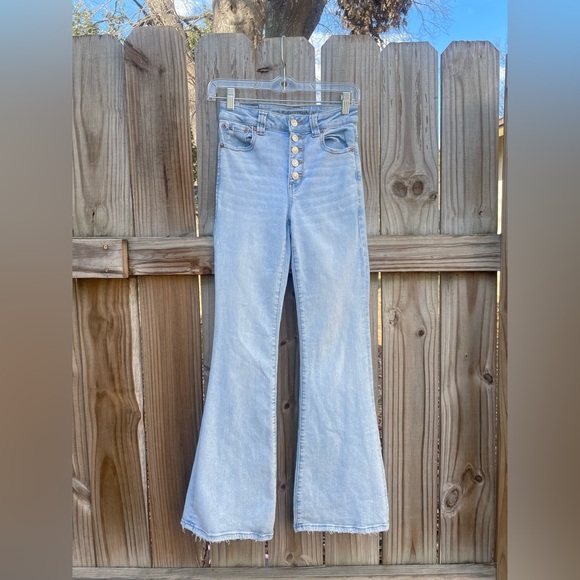 American Eagle Outfitters Denim - AEO Super Hi-Rise Flare Button Front Jeans